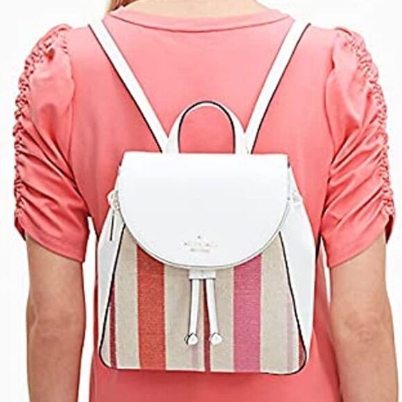 🌸HP🌸 Kate ♠️ Spade Leila Stripe Canvas Med. Flap Backpack! - Picture 5 of 9
